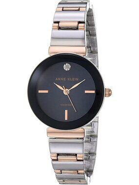 Anne Klein Women's Silver Navy Blue Analog Genuine Diamond Dial Bracelet Watch
